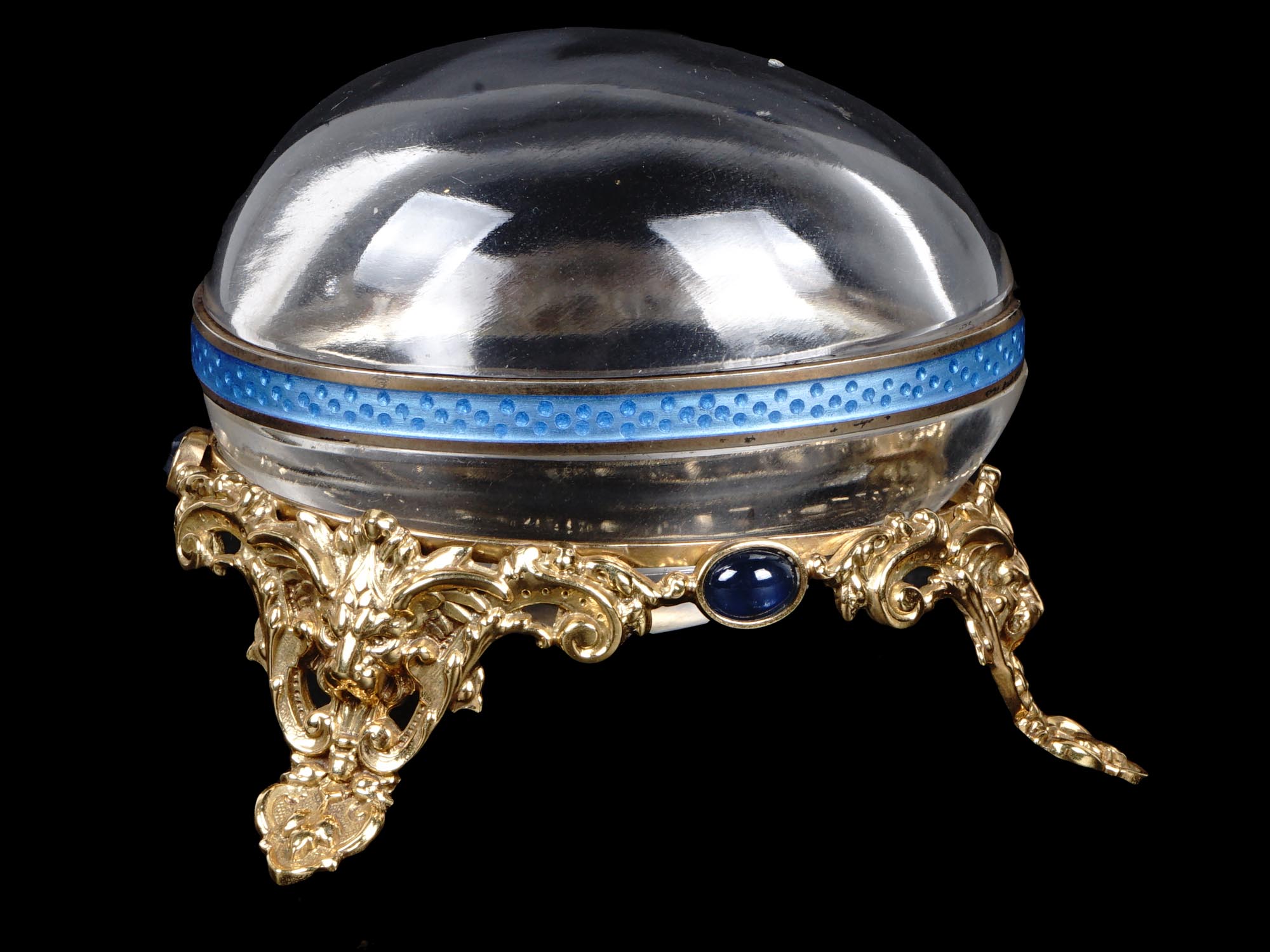 ANTIQUE 18K GOLD ENAMEL CRYSTAL CLEAR JEWELRY BOX PIC-0